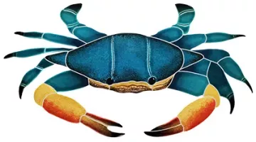 Artistry In Mosaics Blue Swimmer Crab Porcelain Pool Design 7" x 12"